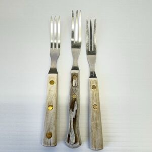 Lot Of 3 Granny Fork 3 Prong Meat Serving Turning Cooking Fork Wood Handle Ekco